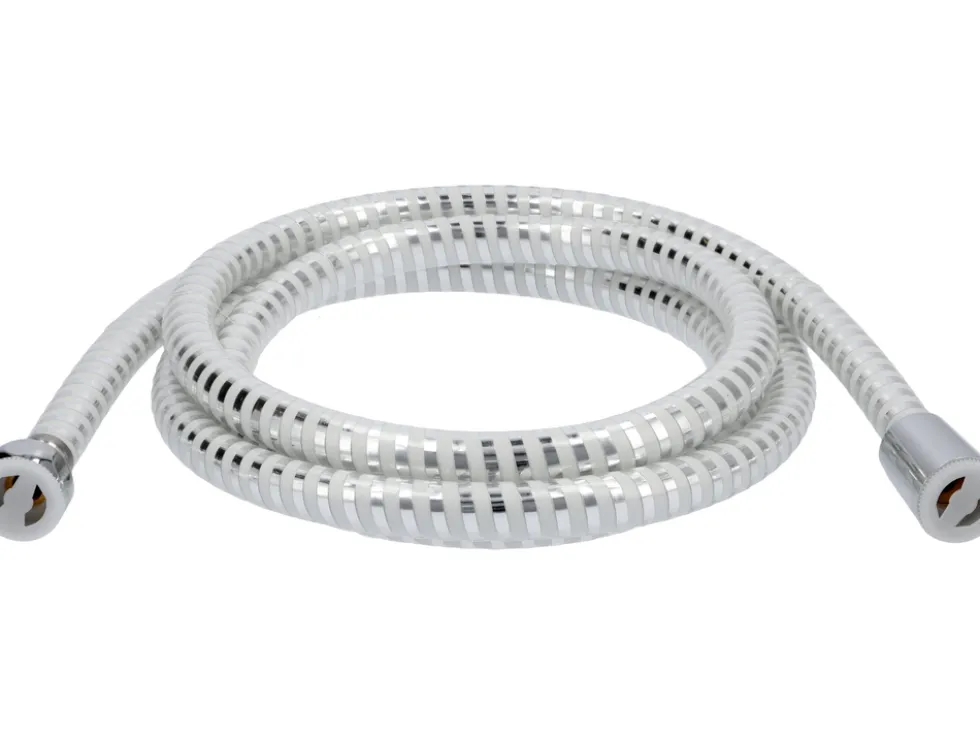 WĄŻ PRYSZNICOWY 2.0M PVC GŁADKI CHROM-BIAŁY ANTYTWIST