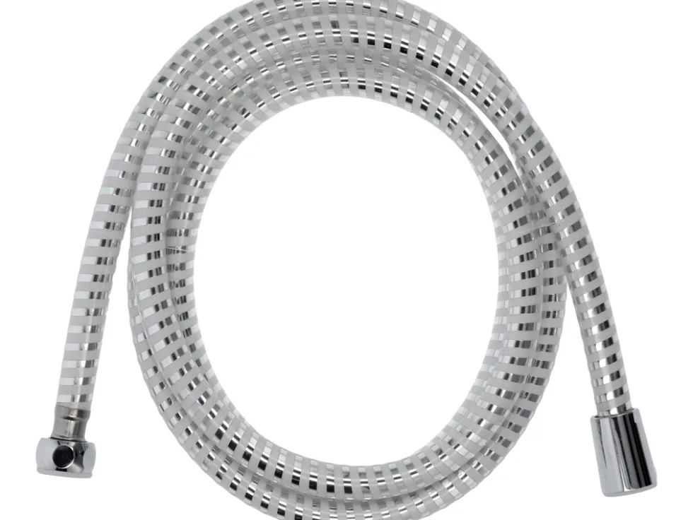 WĄŻ PRYSZNICOWY 2.0M PVC GŁADKI CHROM-BIAŁY ANTYTWIST