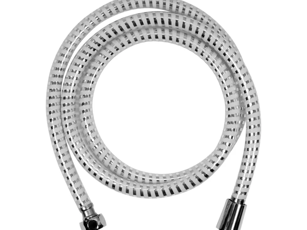 WĄŻ PRYSZNICOWY 1.5M PVC GŁADKI CHROM-BIAŁY ANTYTWIST