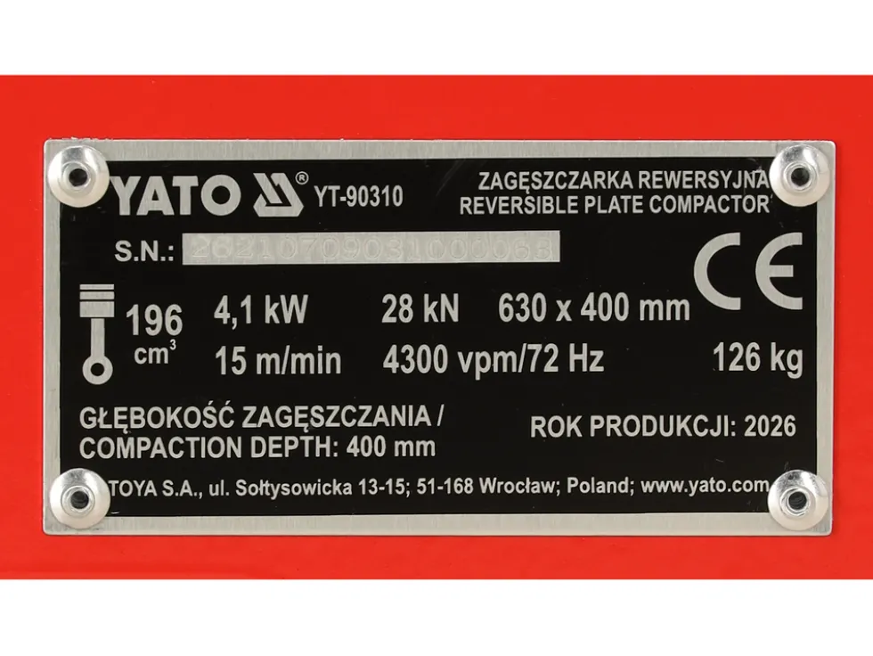 ZAGĘSZCZARKA REWERSYJNA 125KG SILNIK LONCIN G200F